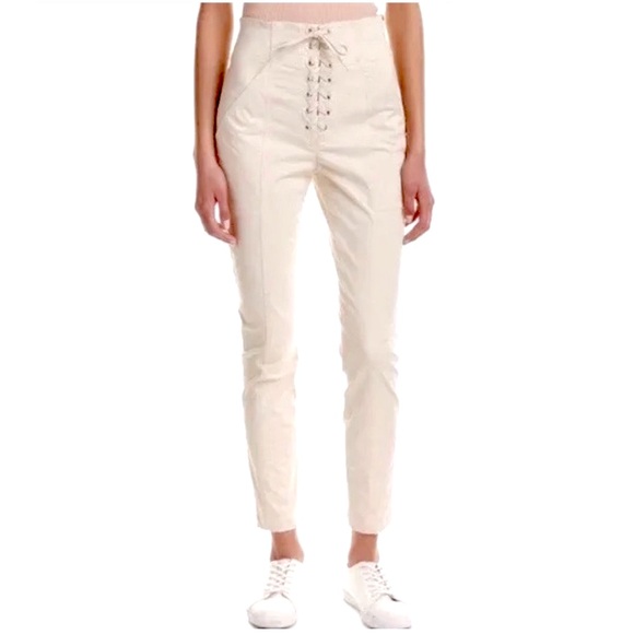 NWT A.L.C. Kerry Front Tie Up High Rise Ankle Chino Pants Parc Stone Cream Sz 8 - Picture 1 of 16